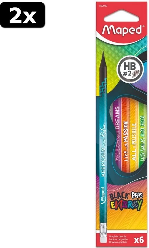 Maped Office 2x Maped Black Peps Energy HB2 Potloden 6 Stuks 1 Maped Office 2x Maped Black Peps Energy HB2 Potloden 6 Stuks