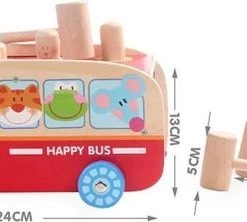 ZaciaToys Houten Speelgoedbus Hamster - Hamerbank - Educatief Speelgoed - Sleepwagen - Trekfiguur -leerzame-spellen Winkel 550x222