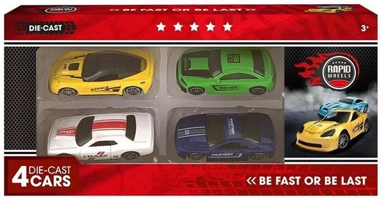 Basic Rapid Wheels Die-Cast Auto's 4 Stuks 1 Basic Rapid Wheels Die-Cast Auto's 4 Stuks