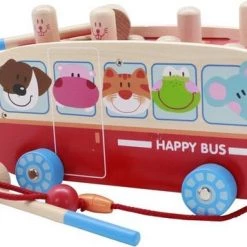 ZaciaToys Houten Speelgoedbus Hamster - Hamerbank - Educatief Speelgoed - Sleepwagen - Trekfiguur