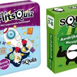 Educatieve Spellenbundel -Squla Kaartspel-2 Stuks-Flitsquiz Groep 6 7 8 & Aardrijkskunde (groep 7&8)