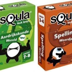 Educatieve Spellenbundel - Squla Kaartspel - 2 Stuks - Groep 3-4 & 7-8 - Aardrijkskunde & Spelling