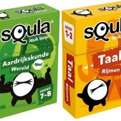 Educatieve Spellenbundel - Squla Kaartspel - 2 Stuks - Groep 1-2 & 7-8 - Aardrijkskunde & Taal