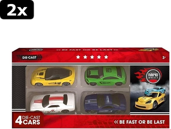 Basic 2x Rapid Wheels Die-Cast Auto's 4 Stuks 1 Basic 2x Rapid Wheels Die-Cast Auto's 4 Stuks