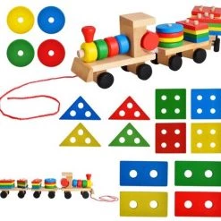 Iso Trade Sinterklaas Schoencadeau Educatief Houten Kleurrijke Speelgoed Trein Met Blokken Is Een Vrolijk Stapelspeelgoed Dat Elke Peuter Zal Aanspreken. -leerzame-spellen Winkel 550x528