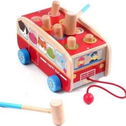 ZaciaToys Houten Speelgoedbus Hamster - Hamerbank - Educatief Speelgoed - Sleepwagen - Trekfiguur -leerzame-spellen Winkel 550x533
