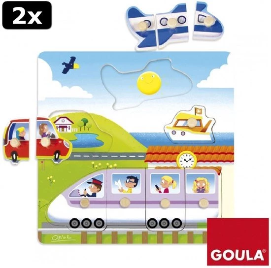 Goula 2x Noppenpuzzel Op Reis Voertuigen 1 Goula 2x Noppenpuzzel Op Reis Voertuigen