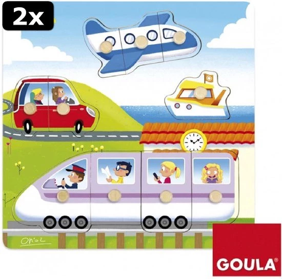 Goula 2x Noppenpuzzel Op Reis Voertuigen 3 Goula 2x Noppenpuzzel Op Reis Voertuigen - Afbeelding 3