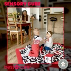 BabySenses For BestCare Contrasterende Sensorische Kubus "Sensu" | Rood-Zwart-Wit | 14x14x14cm | + 0m | Montessori Speelgoed Voor Kinderen | Stoffen Kubus Met Bel | 100% Katoen | Machinewasbaar | EU Product -leerzame-spellen Winkel 550x552 7