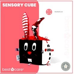 BabySenses For BestCare Contrasterende Sensorische Kubus "Sensu" | Rood-Zwart-Wit | 14x14x14cm | + 0m | Montessori Speelgoed Voor Kinderen | Stoffen Kubus Met Bel | 100% Katoen | Machinewasbaar | EU Product -leerzame-spellen Winkel 550x557 1