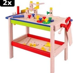 Basic 2x Njoy Kids Houten Werkbank Met Gereedschap En Accessoires 52-delig