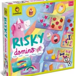 Ludattica Risky Domino: EENHOORNS, 22,5x22,5x4cm, Met 36 Dominotegels, 32 Spelkaartjes En Instructies, 3+